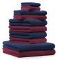 Preview: Betz Set di 10 asciugamani Classic-Premium 2 lavette 2 asciugamani per ospiti 4 asciugamani 2 asciugamani da doccia 100 % cotone colore rosso scuro e blu scuro