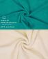 Preview: 10 uds. Juego de toallas Classic- Premium , color:verde esmeralda y beige, 2 toallas de cara 30x30, 2 toallas de invitados 30x50, 4 toallas de 50x100, 2 toallas de baño 70x140 cm