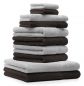 Preview: Betz 10-tlg. Handtuch-Set CLASSIC 100% Baumwolle 2 Duschtücher 4 Handtücher 2 Gästetücher 2 Seiftücher Farbe silbergrau und dunkelbraun
