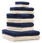 Preview: Betz Set di 10 asciugamani Classic-Premium 2 lavette 2 asciugamani per ospiti 4 asciugamani 2 asciugamani da doccia 100 % cotone colore blu scuro e beige