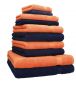 Preview: Betz Set di 10 asciugamani Classic-Premium 2 lavette 2 asciugamani per ospiti 4 asciugamani 2 asciugamani da doccia 100 % cotone colore blu scuro e arancione