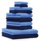 Preview: Betz 10-tlg. Handtuch-Set CLASSIC 100% Baumwolle 2 Duschtücher 4 Handtücher 2 Gästetücher 2 Seiftücher Farbe dunkelblau und hellblau