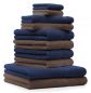 Preview: Betz 10-tlg. Handtuch-Set CLASSIC 100% Baumwolle 2 Duschtücher 4 Handtücher 2 Gästetücher 2 Seiftücher Farbe dunkelblau und nussbraun