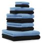 Preview: Betz 10-tlg. Handtuch-Set CLASSIC 100% Baumwolle 2 Duschtücher 4 Handtücher 2 Gästetücher 2 Seiftücher Farbe schwarz und hellblau