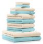Preview: Betz 10 Piece Towel Set CLASSIC 100% Cotton 2 Face Cloths 2 Guest Towels 4 Hand Towels 2 Bath Towels Colour: beige & turquoise