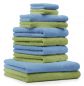 Preview: Betz Set di 10 asciugamani Classic-Premium 2 lavette 2 asciugamani per ospiti 4 asciugamani 2 asciugamani da doccia 100 % cotone colore verde mela e azzurro