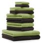 Preview: Betz 10-tlg. Handtuch-Set CLASSIC 100% Baumwolle 2 Duschtücher 4 Handtücher 2 Gästetücher 2 Seiftücher Farbe apfelgrün und dunkelbraun