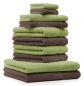 Preview: Betz Set di 10 asciugamani Classic-Premium 2 lavette 2 asciugamani per ospiti 4 asciugamani 2 asciugamani da doccia 100 % cotone colore verde mela e marrone noce