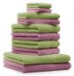 Preview: 10 Piece Towel Set Classic - Premium apple green & old rose, 2 face cloths 30x30 cm, 2 guest towels 30x50 cm, 4 hand towels 50x100 cm, 2 bath towels 70x140 cm