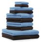 Preview: Betz 10-tlg. Handtuch-Set CLASSIC 100% Baumwolle 2 Duschtücher 4 Handtücher 2 Gästetücher 2 Seiftücher Farbe hellblau und dunkelbraun