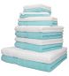 Preview: Betz 12 Piece Towel Set PALERMO 100% Cotton 2 Wash Mitts  2 Wash Cloths 2 Guest Towels  4 Hand Towels 2 Bath Towels colour turquoise and white