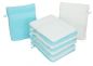 Preview: Betz 10 Stück Waschhandschuhe PALERMO 100%Baumwolle Waschlappen Set Größe 16x21 cm Farbe weiß und türkis