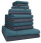 Preview: Betz Lot de 12 serviettes  BERLIN 100% coton 2 draps de bain 4 serviettes de toilette 2 serviette d'invité 2 lavettes et 2 gants couleur gris foncé - bleu pigeon