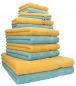 Preview: Betz 12-tlg. Handtuch-Set PREMIUM 100% Baumwolle 2 Duschtücher 4 Handtücher 2 Gästetücher 2 Seiftücher 2 Waschhandschuhe honiggelb/ocean
