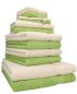 Preview: Betz 12-tlg. Handtuch-Set PREMIUM 100% Baumwolle 2 Duschtücher 4 Handtücher 2 Gästetücher 2 Seiftücher 2 Waschhandschuhe sand/avocadogrün