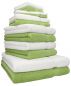 Preview: Betz 12-tlg. Handtuch-Set PREMIUM 100% Baumwolle 2 Duschtücher 4 Handtücher 2 Gästetücher 2 Seiftücher 2 Waschhandschuhe weiß/avocadogrün