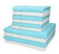 Preview: 10 piezas set toallas de mano/ducha serie Palermo color blanco y turquesa 100% algodon 6 toallas de mano 50x100cm 4 toallas ducha 70x140cm de Betz