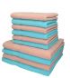 Preview: Betz 10 piezas set toallas de mano/ducha serie Palermo color turquesa y albaricoque 100% algodon 6 toallas de mano 50x100cm 4 toallas ducha 70x140cm de Betz