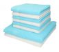 Preview: 8 Piece Hand Bath Towel Set PALERMO colour: white & turquoise size: 50x100 cm 70x140 cm by Betz