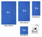 Preview: Lot de 4 serviettes/Set de sauna "Deluxe", couleur bleu, qualité 430 g/m², 1 drap de plage 90 x 140 cm, 1 serviette de bain 70 x 120 cm, 1 serviette de toilette 50 x 85 cm, 1 lavette 30 x 30 cm de BETZ