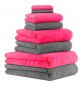 Preview: Betz 8-tlg. Handtuch-Set DELUXE 100% Baumwolle 2 Badetücher 2 Duschtücher 2 Handtücher 2 Seiftücher Farbe anthrazit grau und fuchsia