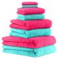 Preview: Lot de 8 serviettes/Set de sauna "Deluxe", couleur fuchsia et turquoise, qualité 430 g/m², 2 draps de plage 90 x 140 cm, 2 serviettes de bain 70 x 120 cm, 2 serviettes de toilette 50 x 85 cm, 2 lavettes 30 x 30 cm de BETZ