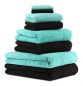 Preview: Betz 8-tlg. Handtuch-Set DELUXE 100% Baumwolle 2 Badetücher 2 Duschtücher 2 Handtücher 2 Seiftücher Farbe türkis und schwarz