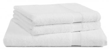 Set di 3 asciugamani Premium, colore: bianco, 1 asciugamano da sauna 70x200 cm, 2 asciugamani 50 x 100 cm, 100% puro cotone, Qualità 470 g/m²