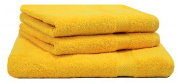 etz Juego de 3 toallas de sauna PREMIUM 1 toalla de sauna 70x200 cm y 2 toallas de lavabo 50x100 cm de color amarillo