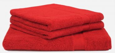 Lot de serviettes: 1 serviette à sauna 70 x 200 cm et 2 serviettes de toilette 50 x 100 cm, "Premium" rouge, qualité 470 g/m² de Betz