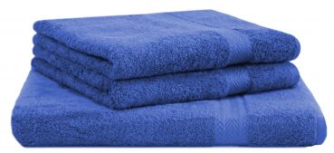 Set di 3 asciugamani Premium, colore: blu reale, 1 asciugamano da sauna 70x200 cm, 2 asciugamani 50 x 100 cm, 100% puro cotone, Qualità 470 g/m²