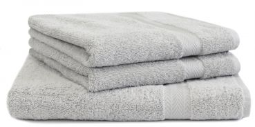 Set di 3 asciugamani Premium, colore: grigio argento, 1 asciugamano da sauna 70x200 cm, 2 asciugamani 50 x 100 cm, 100% puro cotone, Qualità 470 g/m²