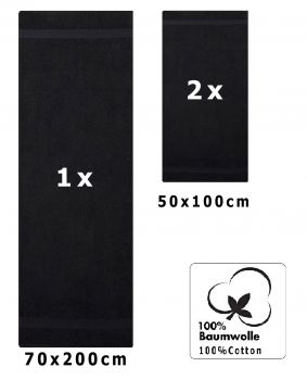 Betz 3 Piece XXL Sauna Towel Set PREMIUM 100% Cotton 1 Sauna Towel 2 Hand Towels Colour: black