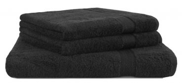 Lot de serviettes: 1 serviette à sauna 70 x 200 cm et 2 serviettes de toilette 50 x 100 cm, "Premium" couleur noir, qualité 470 g/m² de Betz