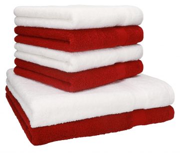 Betz Lot de 6 serviettes 2 draps de bain 4 serviettes de toilette Premium 100% coton couleur blanc & rouge foncé