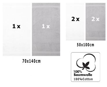 Betz 6-tlg. Handtuch-Set PREMIUM 100% Baumwolle 2 Duschtücher 4 Handtücher Farbe silbergrau und weiß
