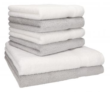 Betz 6 Piece Towel Set PREMIUM 100% Cotton 4 hand towels 2 bath towels Colour: silver grey & white