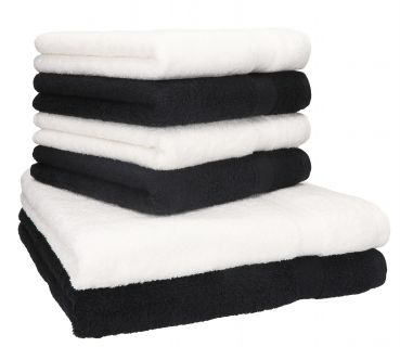 Set di 6 asciugamani in spugna Premium colore: bianco e nero, 2 asciugamani da doccia 70x140 cm, 4 asciugamani 50 x 100 cm, 100% puro cotone, Qualità 470 g/m²