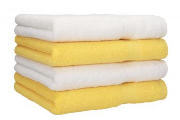 Set di 4 asciugamani Premium, colore: giallo e bianco, qualità 470 g/m², 2 asciugamani 50 x 100 cm