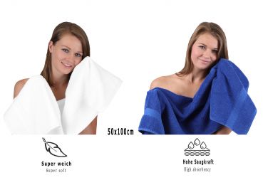 Betz 4 Stück Handtücher PREMIUM 100%Baumwolle 4 Handtücher Farbe weiß und royalblau