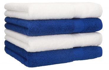 Betz Juego de cuadro piezas de toallas PREMIUM 4 toallas (50x100 cm) de color blanco y azul royal, calidad 470g/m²