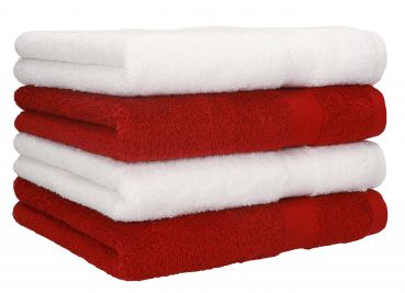 Betz 4 Piece Towel Set PREMIUM 100% Cotton 4 hand towels Colour: white & dark red
