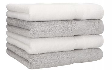Betz 4 Stück Handtücher PREMIUM 100%Baumwolle 4 Handtücher Farbe weiß und silbergrau