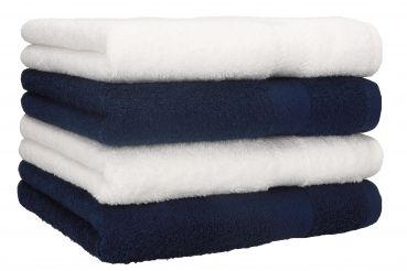 Betz 4 Stück Handtücher PREMIUM 100%Baumwolle 4 Handtücher Farbe weiß und dunkelblau