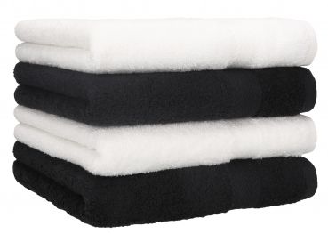 Set di 4 asciugamani in spugna Premium, colore: bianco e nero, 4 asciugamani 50 x 100 cm, 100% puro cotone, Qualità 470 g/m²