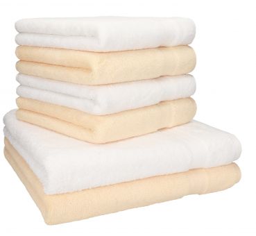 6-tlg. Handtuchset "Premium" - weiß & beige Qualität 470 g/m², 2 Duschtücher 70 x 140 cm weiß & vanillegelb, 4 Handtücher 50 x 100 cm weiß & vanillegelb von Betz