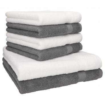 Betz 6-tlg. Handtuch-Set PREMIUM 100% Baumwolle 2 Duschtücher 4 Handtücher Farbe weiß und anthrazit
