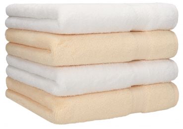 Betz Lot de 4 serviettes de toilette 50 x 100 cm Premium 100% coton couleur blanc & beige