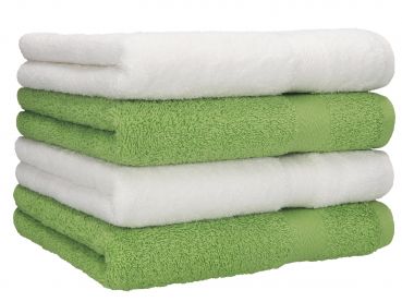 Juego de toalla "PREMIUM" de cuadro piezas, color blanco y verde manzana, calidad 470g/m², 4 toallas (50x100 cm)