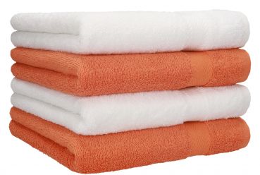 Betz Set di 4 asciugamani di spugna Premium colore: bianco e arancione, 4 asciugamani 50 x 100 cm, 100% cotone